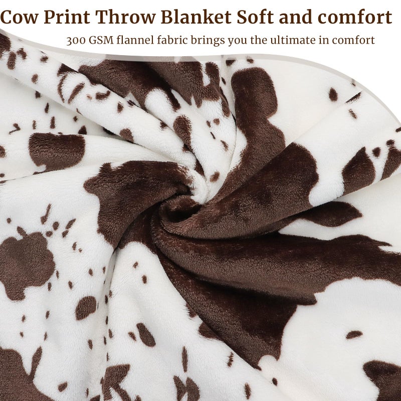 HSEEC Cow Print Blanket Soft Flannel Cozy Cute Warm Plush Lightweight Throw Blanket for Couch Sofa Bed All-Season Cow Fleece Throws for Adults Kids Boys Teens Gifts 50""x60"" - Image 3